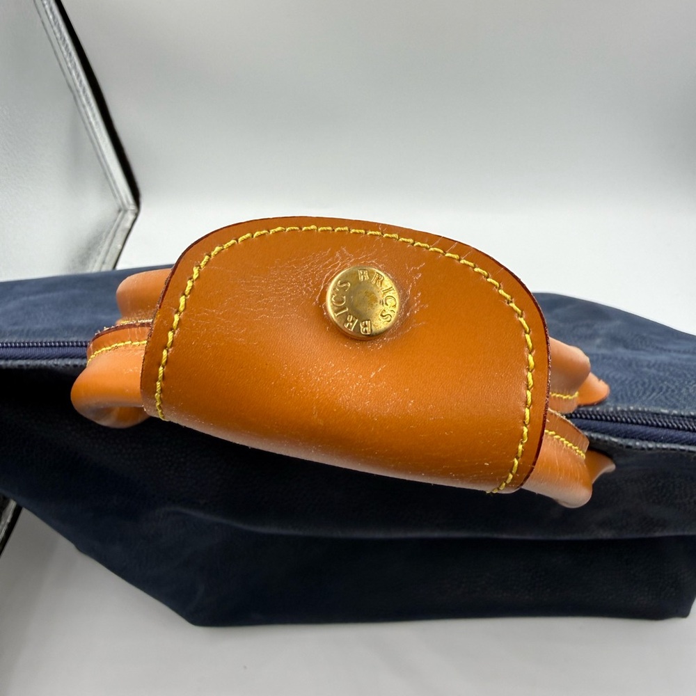 Bric’s Italy Leather Trim Blue Canvas Duffel Bag Weekender Travel Carry On - Picture 10 of 16
